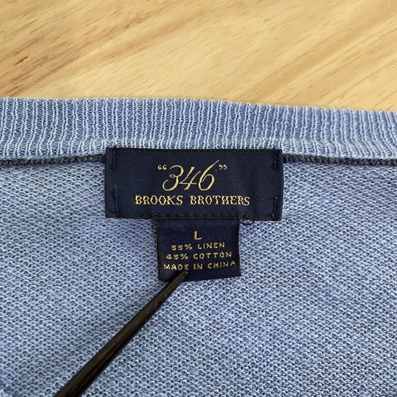 Brooks Brother Sweater Men's Large V-Neck Long Sleeve Blue Linen Blend 346 *FLAW - Picture 10 of 14